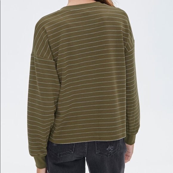 Forever 21 Olive Green Pinstriped Drop-Sleeve Top - Picture 4 of 7